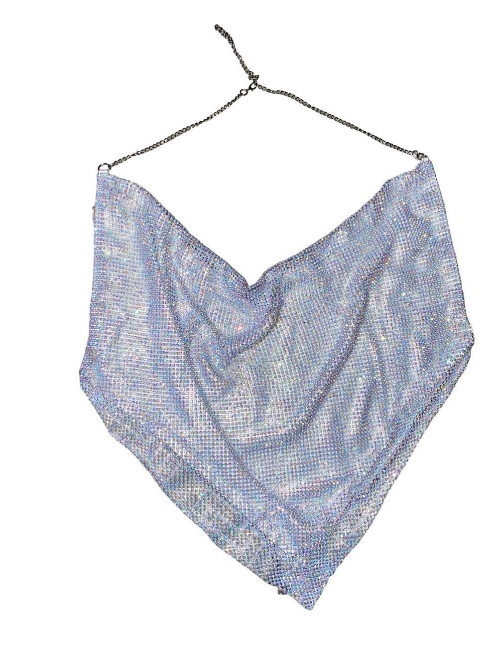 House of Harlow 1960 Rhinestone Halter Top Metallic Chainmail Cowl Neck Cami - Picture 3 of 7